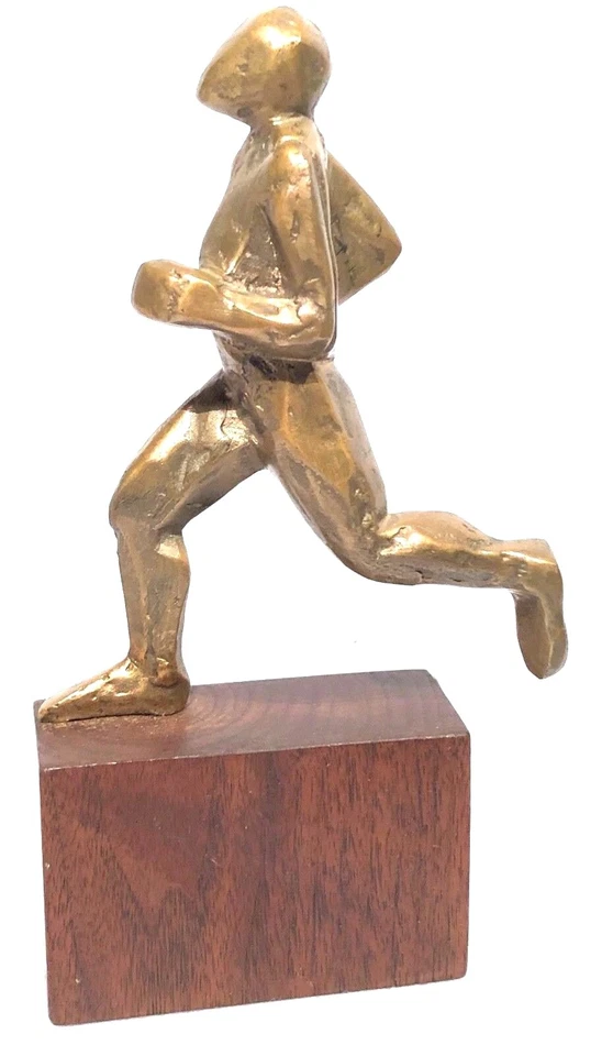 J R 1993 BRONCE BRUTALISTA ABSTRACTO MODERNISTA FIGURA CORREDORA ESCULTURA BASE DE MADERA  Foto 2 de 4