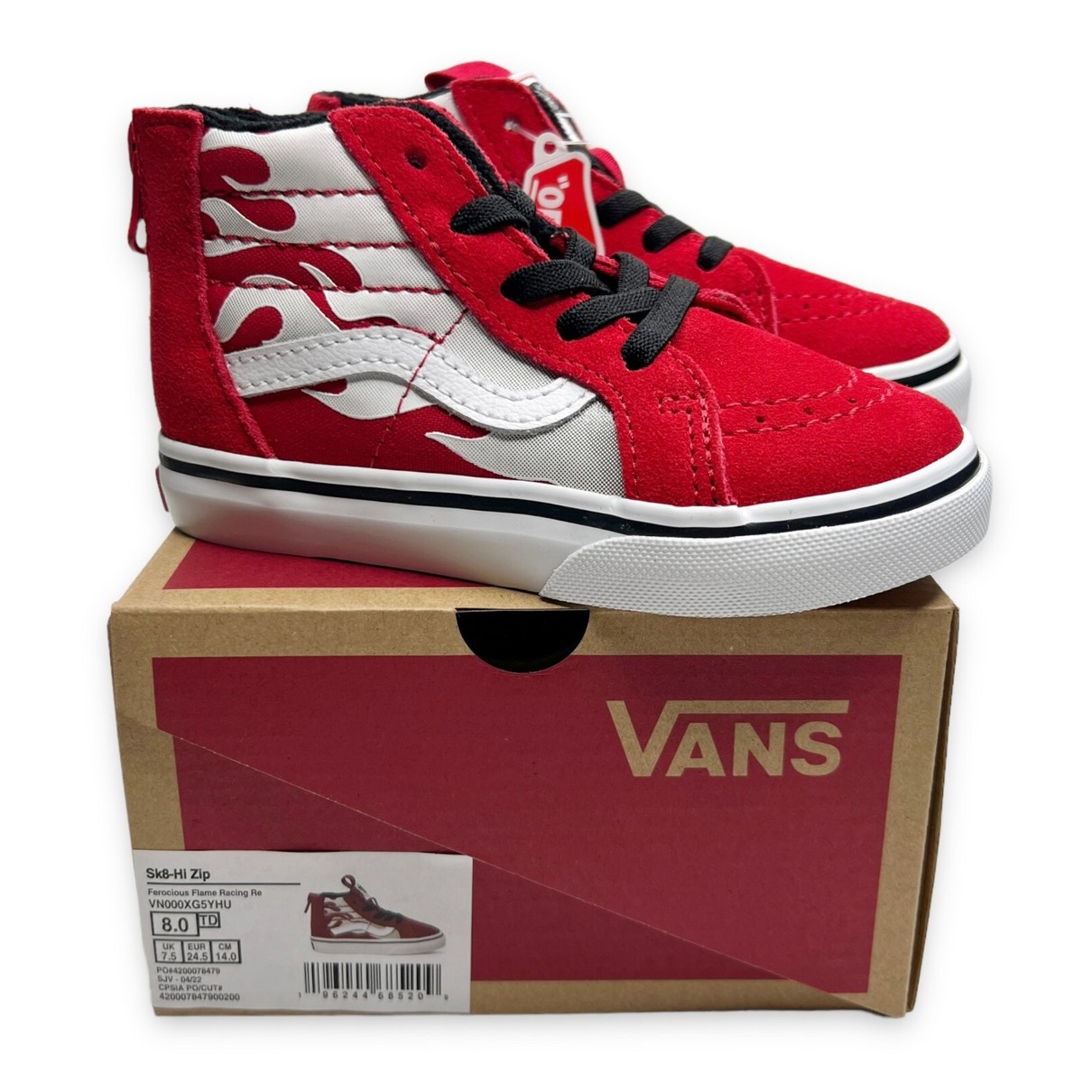 Vans Toddler Ferocious Flame Sk8-Hi Zip Shoe Racing Red Vans Toddler Ferocious Flame Sk8-Hi Zip Shoe Racing Red