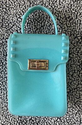 Vintage 80s 90s Jelly Tote Bag Teal Blue Handbag Retro Transparent