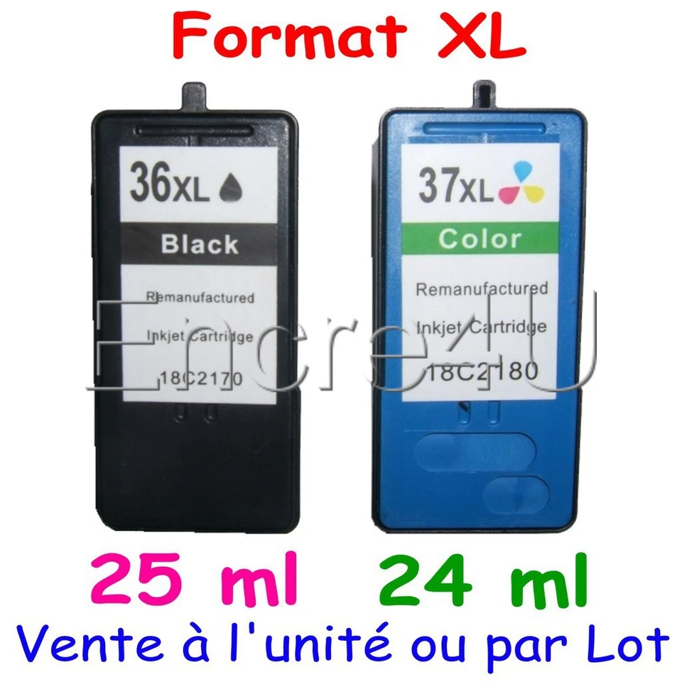 Cartouches d'encre remanufacturées pour Lexmark 36 XL et 37 XL : Noir / Couleurs
