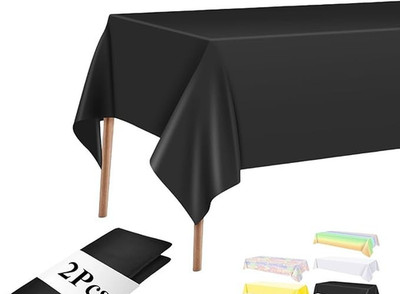2 Stück schwarze rechteckige Kunststoff Tischdecke (137 cm x 274 cm), abwischbar wasserabweisend