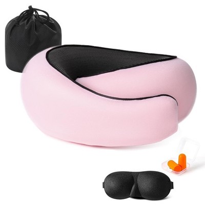 Comfort Travel Neck Pillow, 360 Head Support, Sleep Mask Included, Pink