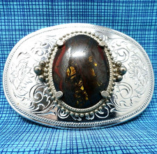 Classic Western Dress Belt Buckle Dark Brown Stone Mount Vintage 80s 90s .CPA104