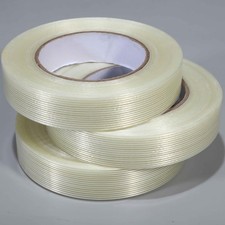 3 Pack 1" x 60yd Mono Filament Strapping Tape 5.5 Mil Heavy Duty Fiber