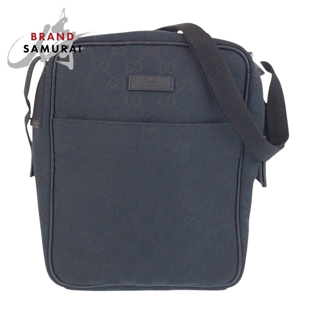 Gucci GG Canvas Crossbody Shoulder Bag Black Silver Hardware 122759 Excellent Condition