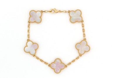 Van Cleef Arpels Vintage Alhambra 5-Motif Bracelet 18k Yellow Gold MOP