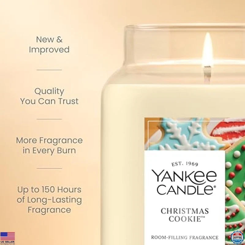 Vela perfumada grande 22 oz - Galleta de Navidad, 150 horas de tiempo de combustión, cera vegetal Foto 3 de 4