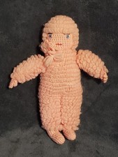 VTG Stuffed Animal Crochet Yarn Rag Doll Pink 11" w/Fingers-ANTIQUE  UNIQUE  