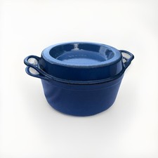 Vintage Cousances Dutch Oven 24 Enamel Coated Cast Iron French Blue