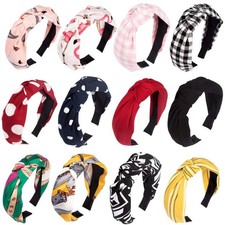 12Pack Knotted Wide Elastic Hair Headbands - Boho Turban Headwraps With Bowknots