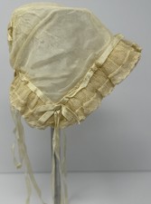 Vintage Lined Off White Doll Hat Bonnet Mesh Overlay Tagged 2009-055-008