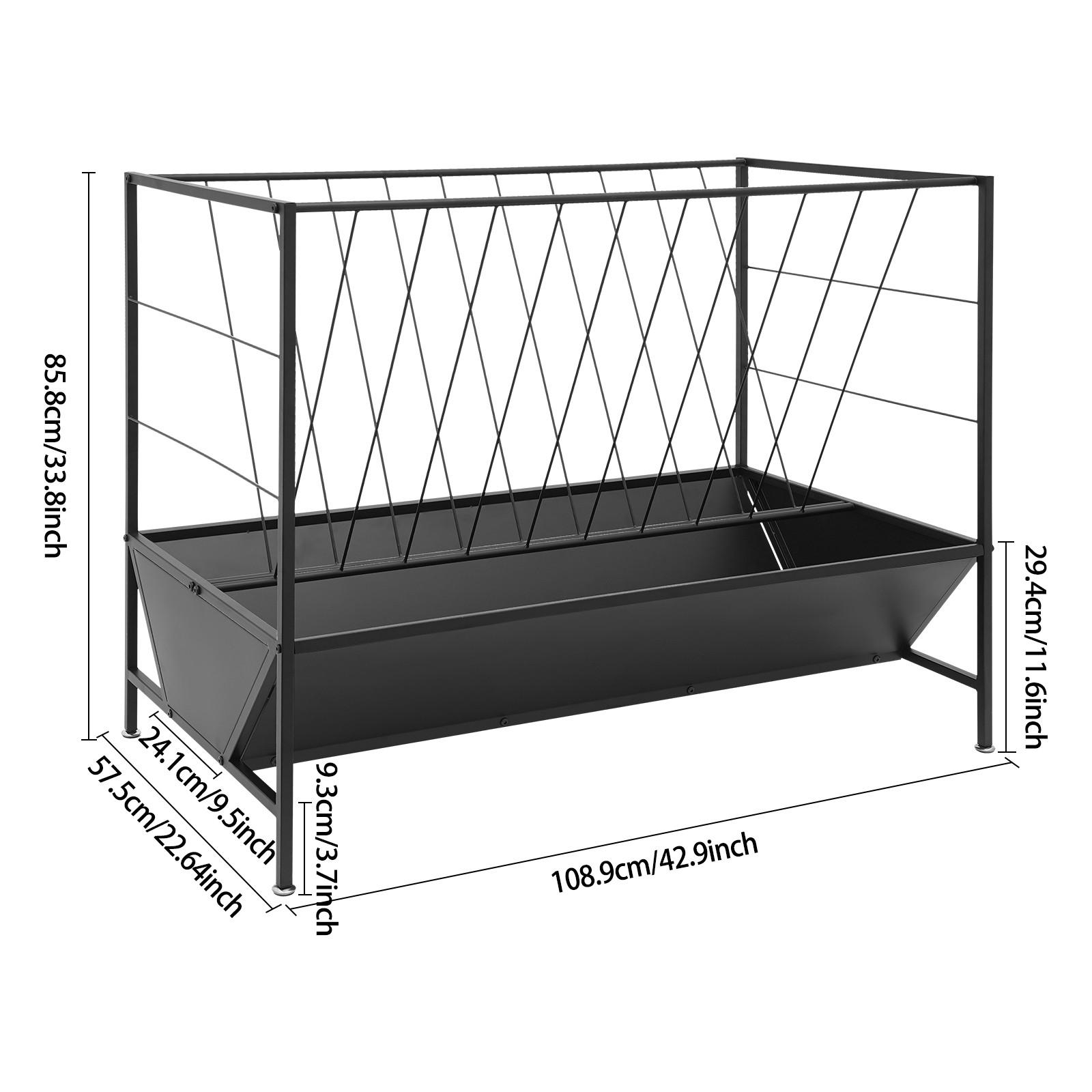Heavy-Duty Metal Ranch Feeder with 50 Gal Grass & 30 Gal Feed Pan for Livestock