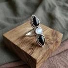 925 Sterling Silver Rainbow Moonstone Ring Marquise Gemstone Jewelry