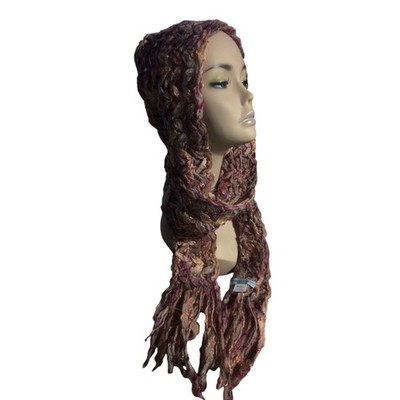 Raffaello Bettini Italy Wool Blend Chunky Knit Scarf Multi Color Fringe Crochet