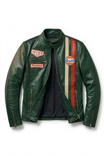 Gulf Green Biker Jacket Heuer Steve McQueen Racing Style Stripes Cordura Jacket