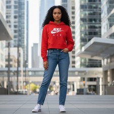 Nike Air Orange Womens Cropped Logo Pullover Hoodie XS