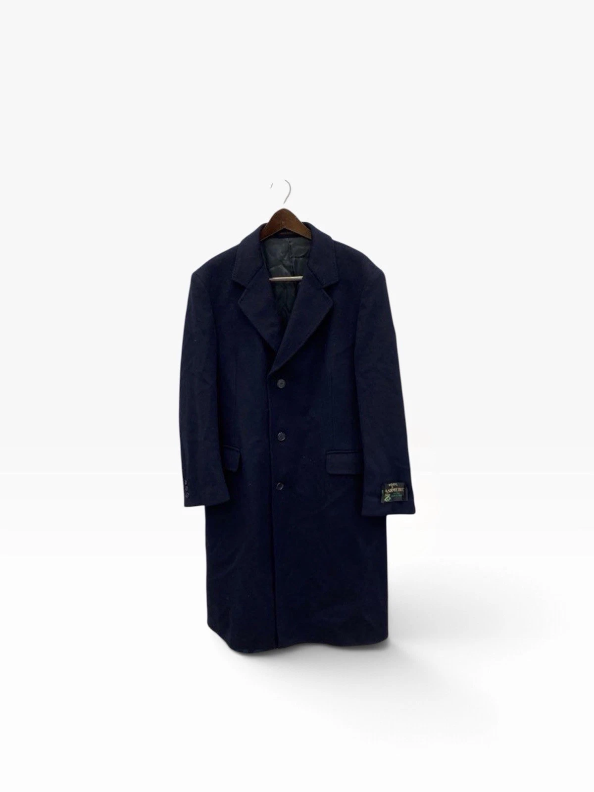 Vintage 80s Towne London Fog Wool Cashmere Coat 44R Navy Made in Yugoslavia - product detail image 1
