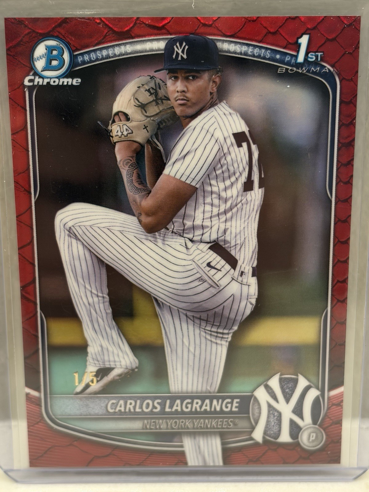 Carlos Lagrange 2025 Bowman Chrome Reptilian Red Refractor 1/5 1st on Print
