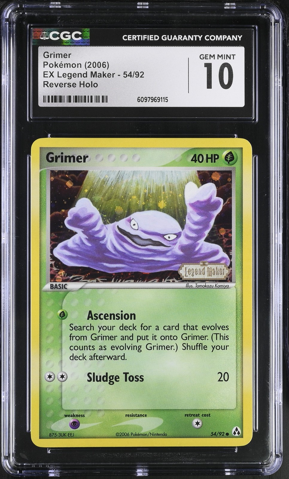CGC 10 GEM MINT Grimer EX Legend Maker 54/92 Reverse Holo STAMPED Pokemon Card