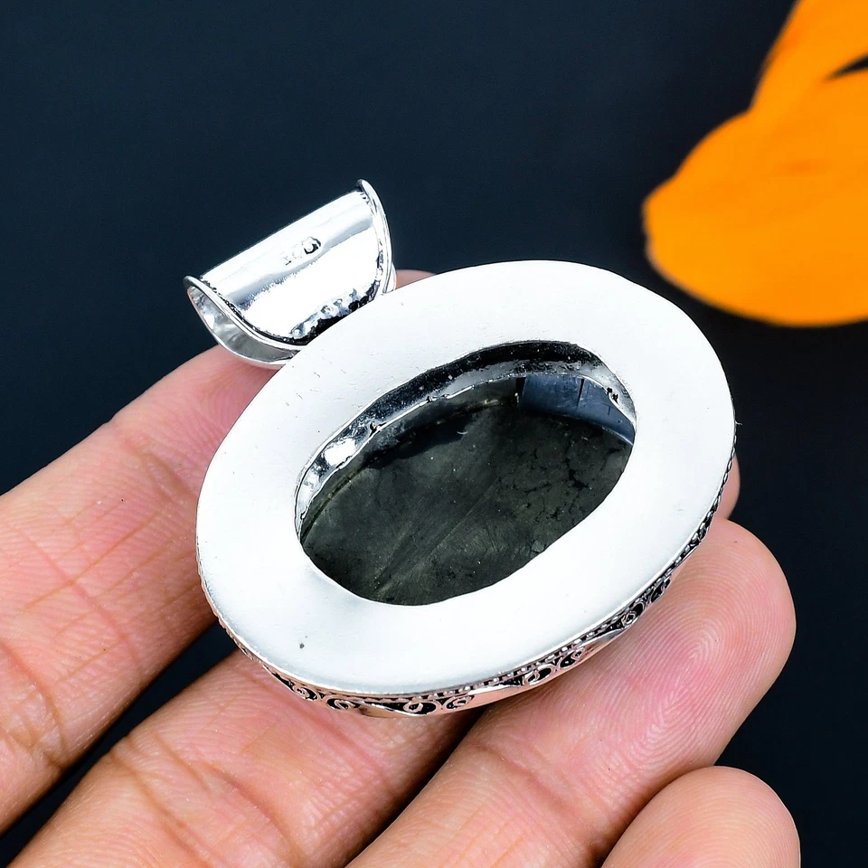 Pirita Ágata Piedras Hecho a Mano 925 Plata de Ley Joyería Colgante 4.4cm - Imagen 4 de 4