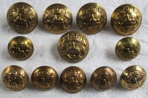 12x British Army:"LANCASHIRE FUSILIERS BRASS BUTTONS" (Well Worn, WW1-WW2 Era)