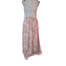 Land of The Free Women's Size Large Tan Pink Floral Maxi Dress with Pockets