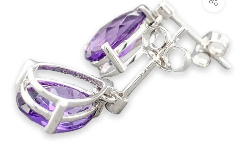 14K W 黄金 2.80 克拉紫水晶和 0.02 克拉钻石吊坠耳环 — 第 3/3 张图片