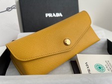 Prada Eyeglasses Sunglasses Case Saffiano Leather Yellow Snap Button Closure