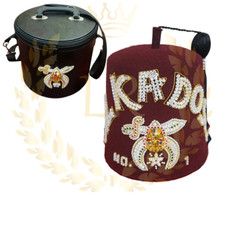 Masonic Regalia Shriner Hand Embroidered Wool Fez Hat, with Fez Hat Case Set
