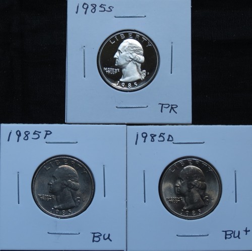 1985P BU, 1985D BU+, 1984S PR Washington QTS 5A12IPC-1-2-3 - Picture 3 of 4