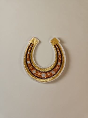 Lucky Horseshoe Embroidered Patch / Yellow Orange Colored Horse Shoe Embroidery - Picture 4 of 5