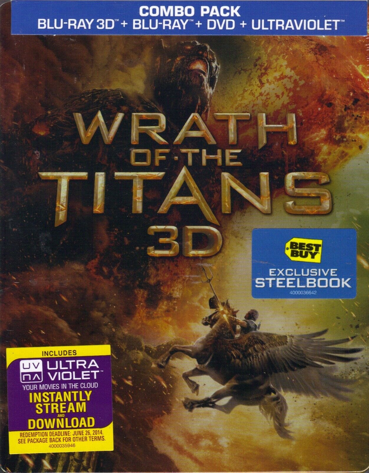 Wrath of the Titans 3D Steelbook (3D Blu-ray/Blu-ray/DVD,3 Disc Set)