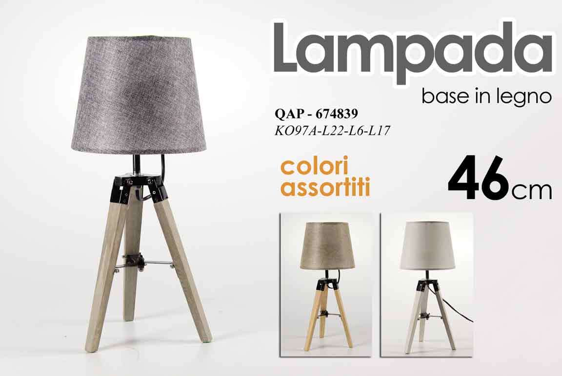 Lampada Scrivania Treppiede Legno 46cm - Lumetto Salvaspazio Moderno