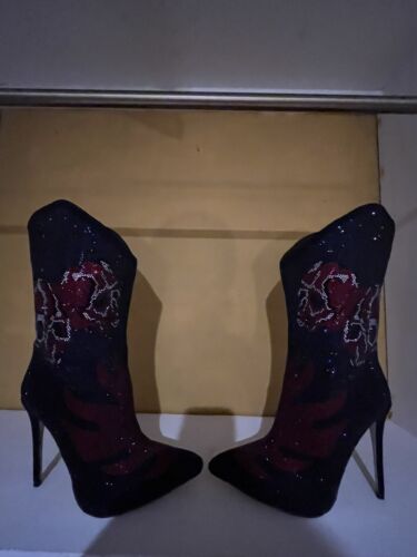 Strass High Heel Halloween Stiefel 8,5M Schädel kantig - Bild 2 von 10
