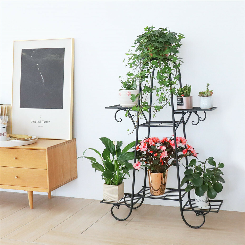 UNHO Metal Classic Tall Plant Stand - Black Iron Flower Pot Holder Rack For Indoor/Outdoor