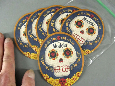 LOT 6 MODELO BEER COASTER SUGAR SKULL   CELEBRA DIA DE LOS MUERTOS OVAL NEW