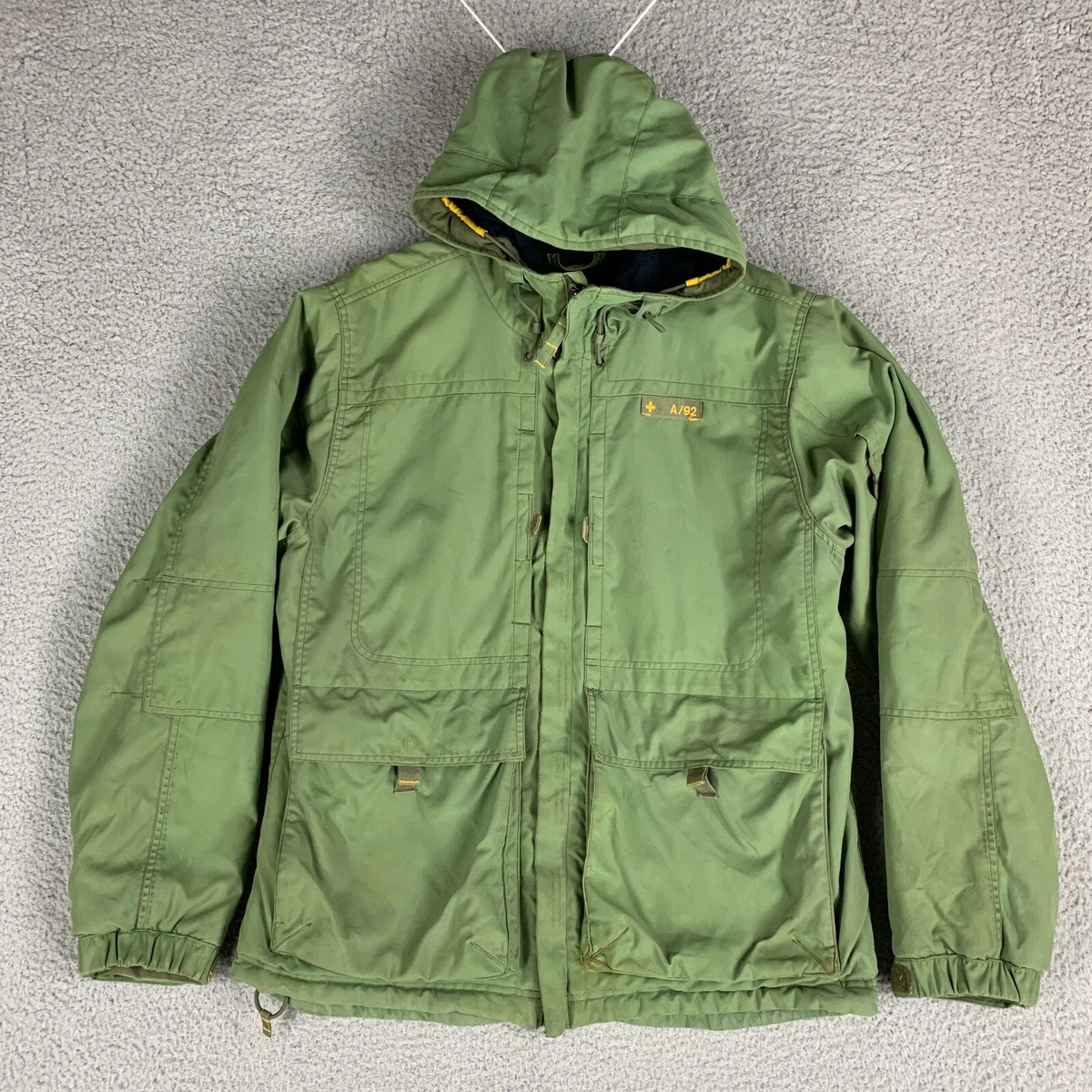 Abercrombie Fitch Coat Men Large Hooded Survival Parka Green Canvas Cargo Fleece