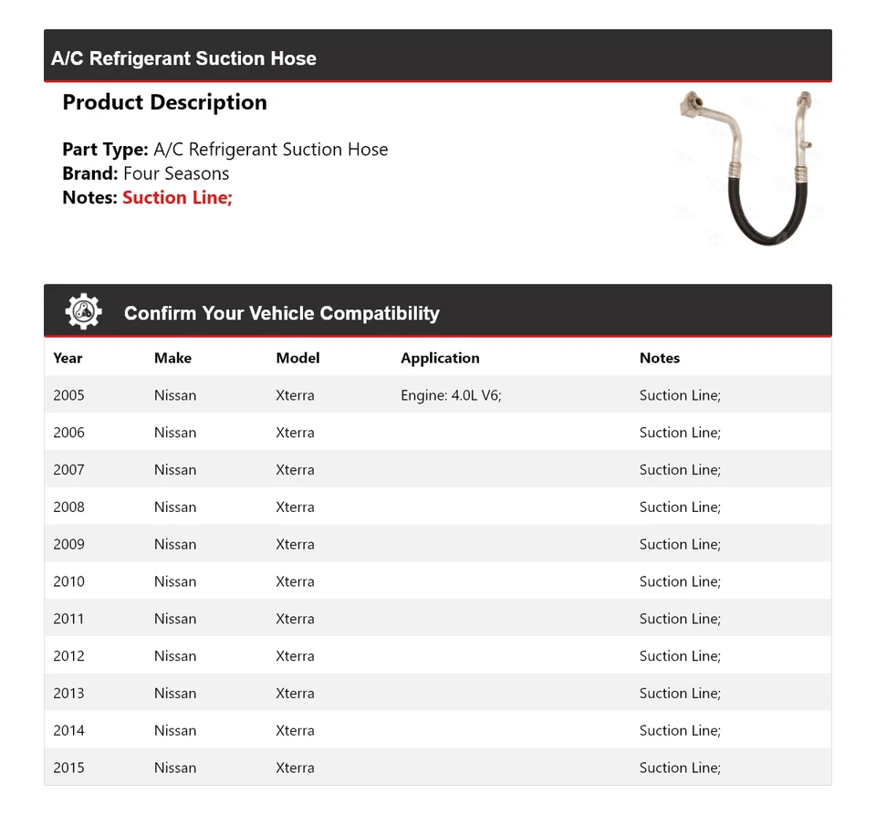 Mangueira de sucção refrigerante A/C Nissan Xterra 2005-2015 4 estações 2006 2007 - Imagem 2 de 4