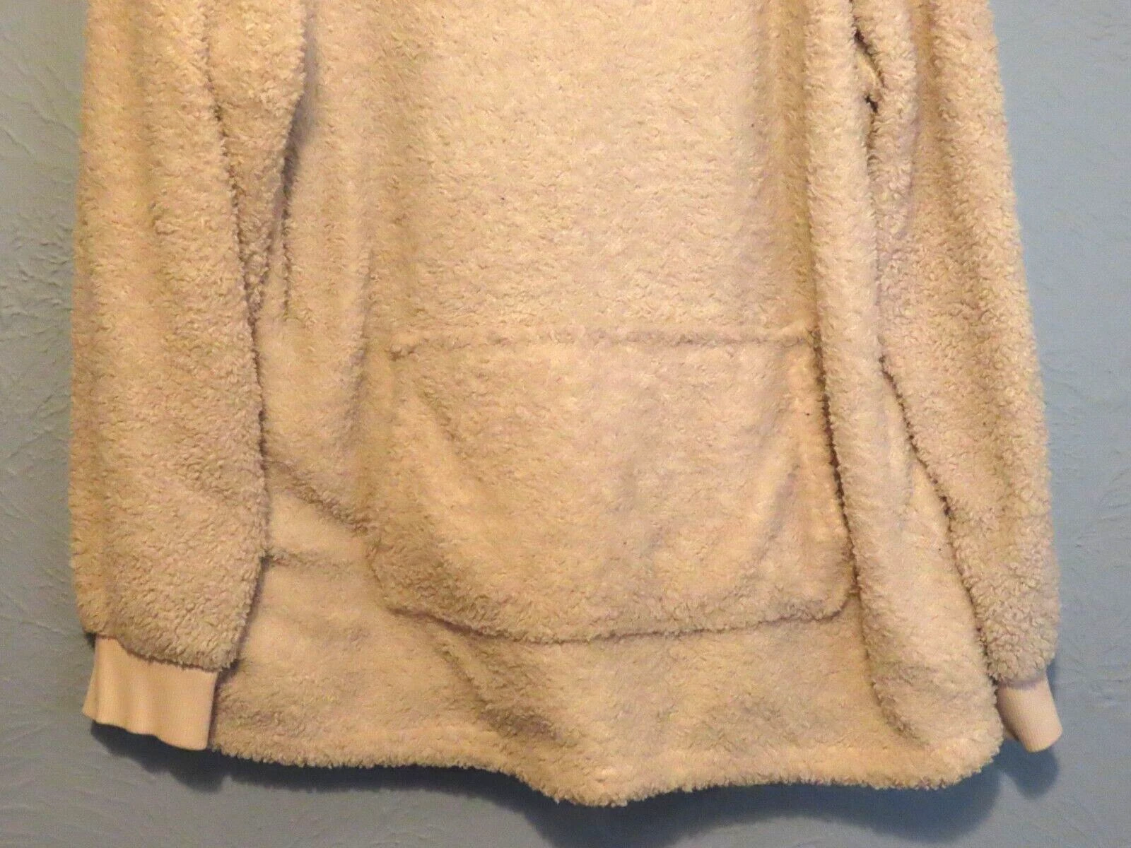 OFF WHITE Felpa donna pullover Jessica Simpson con cappuccio taglia XL panna scollo a V fuzzy sherpa