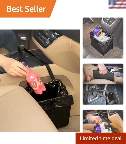 Multi-Functional Car Trash Can with Sturdy Bottom Support Board, Vegan Leather