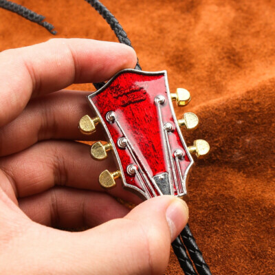 Red Guitar Head Mens Bolo Tie Wedding Necklace 40'' PU Rope Western Cowboy