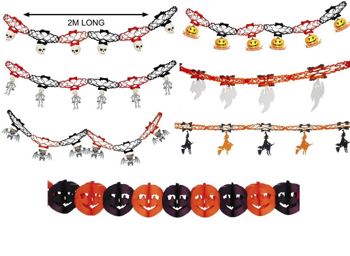 Halloween Decorations Paper Garland Chain Honeycomb Banner Witch Pumpkins Skull