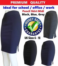 Girls school skirt midi pencil black body-con stretch women work office skirt