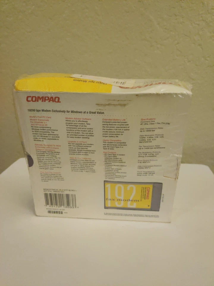 Compaq 192 PC card Fax Modem 19200 Data/14400 Fax, PCMCIA II/III Retail New Seal - Image 4 of 4