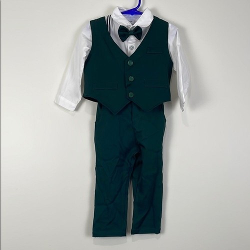 Kleinkind 18-24 Monate grün Weste und Hose Set Hosenträger Fliege formell