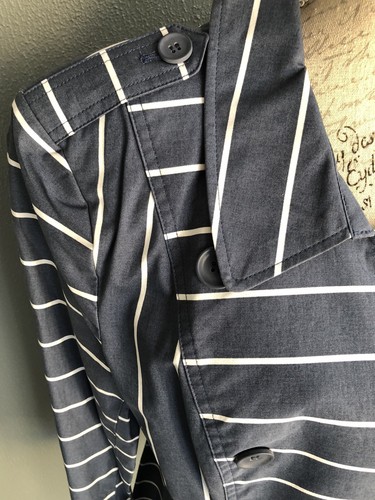 Portmans Lightweight Lined Soft Navy Blue w/ White Stripe Trenchcoat, Brand New - Picture 11 of 11