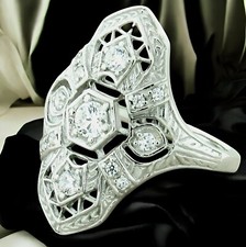 VINTAGE ART DECO STYLE 925 STERLING SILVER WITH RHODIUM CUBIC ZIRCONIA RING 1157