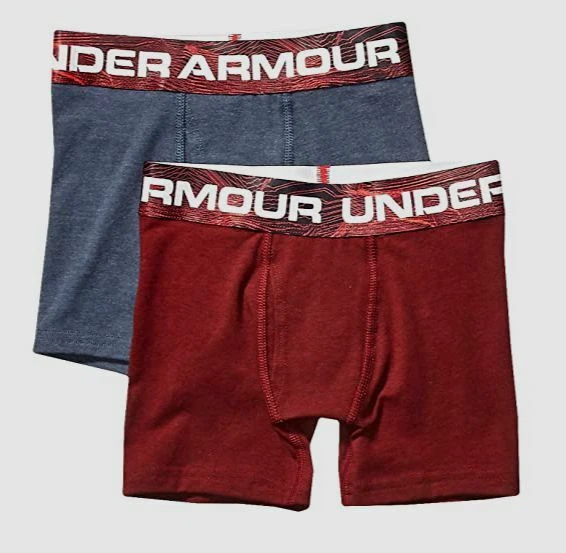 $79 Under Armour Boy's Underwear Red Stretch 2-Pack Boxer Brief Kids Size  YMD