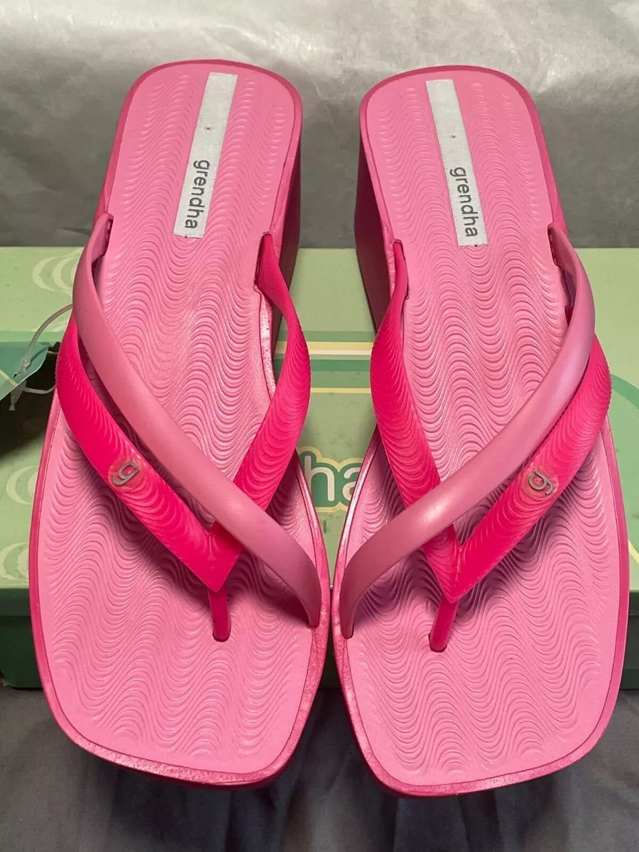 Pink Platform Wedge Flip Flops Top Straps GRENDHA Made in Brazil NEW w Tags Box