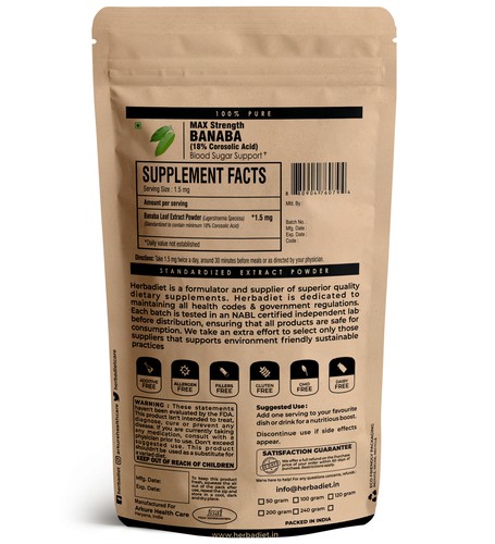 Banaba Leaf Extract Powder HIGH POTENCY 18% Corosolic Acid Blood Sugar Support - Picture 2 of 3